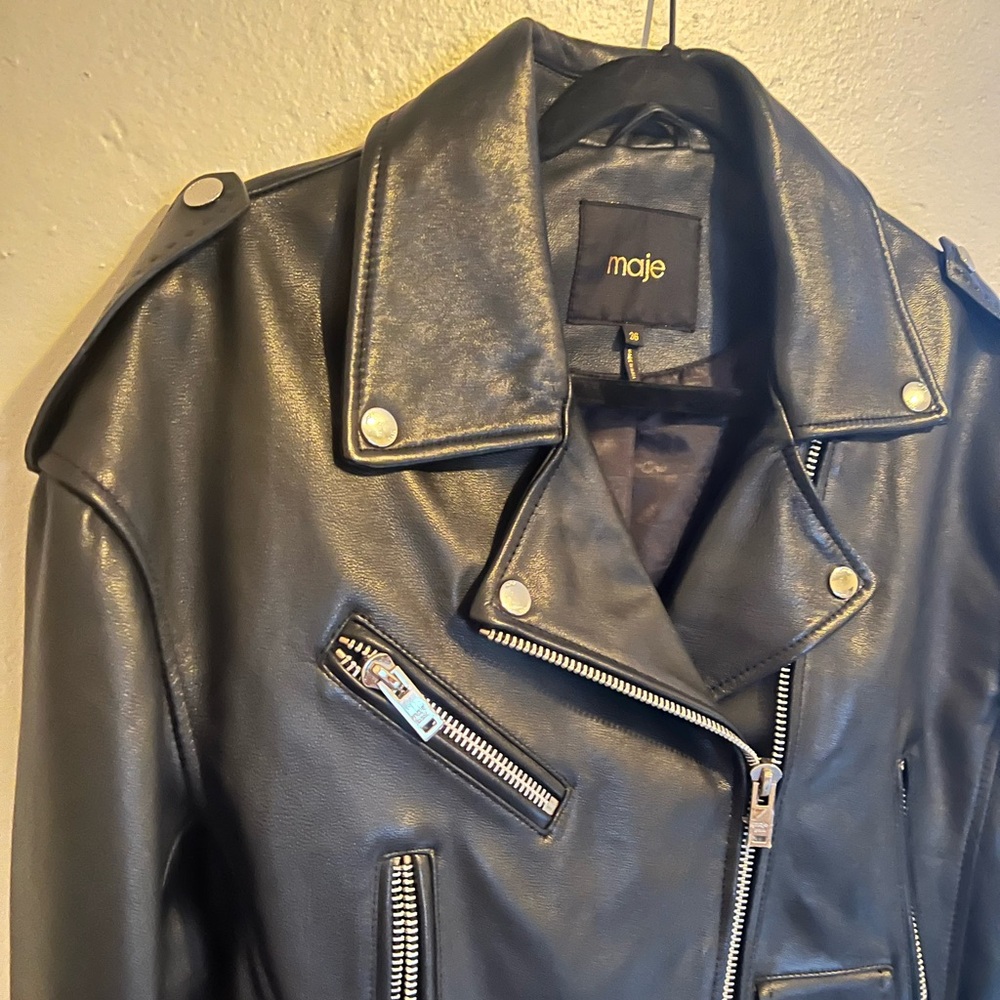 Maje 100% Genuine Sheepskin Leather Biker-Style Jacket